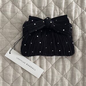 Small Loeffler Randall Black Pleated Clutch with Bow